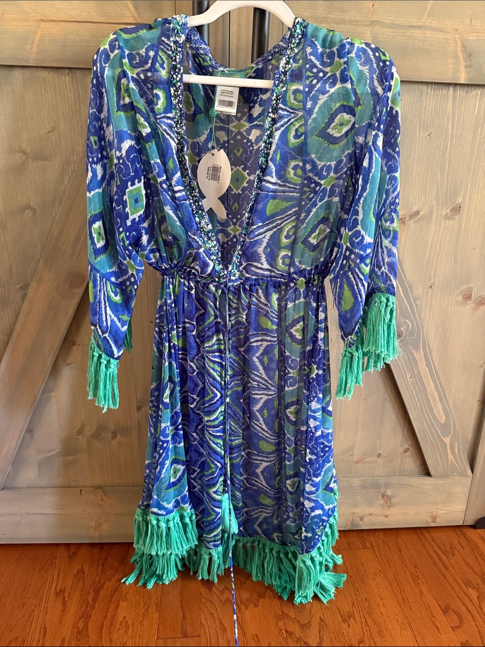 Antik Batik Blue and Green Beaded V-Neck Tunic